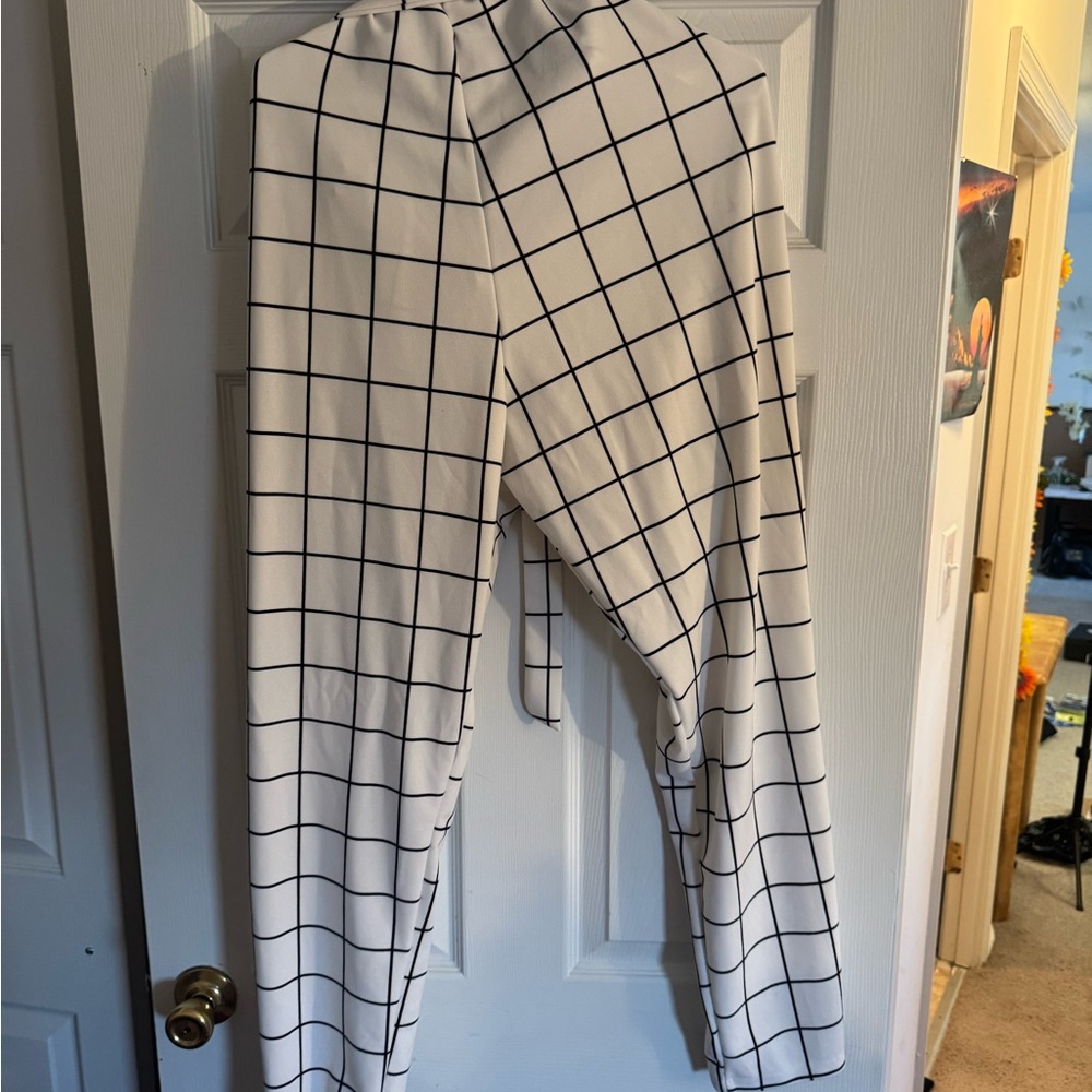 Fashion Nova White and Black Grid Track Pants